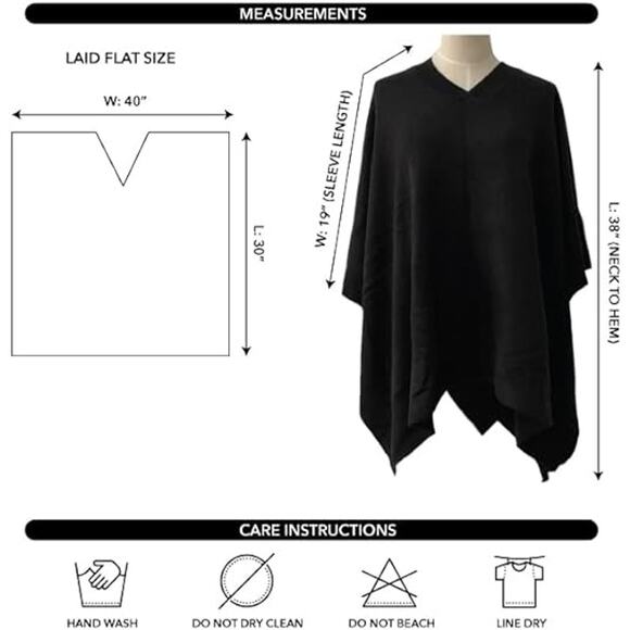 Modena Soft Knit V-Neck Open Side Kimono Poncho Sweater One Size Cream NWT - Picture 7 of 7